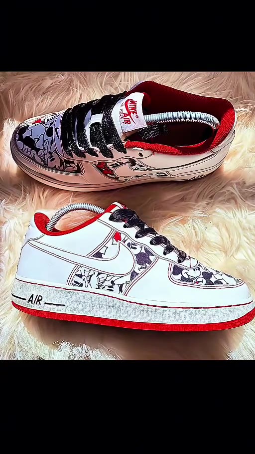 Mickey Mouse comic-print fabric custom Nike Air Force 1 sneakers in red, white and black